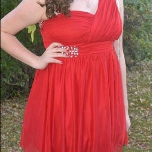 Short red homecoming dress from Debs.
